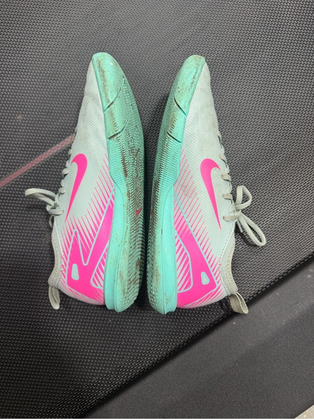 Nike  Mecurial indoor soccer cleats- Teal with Pink Lining